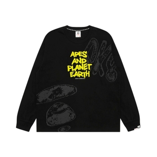 Aape旗舰店男装秋冬字母图案印花休闲潮流长袖T恤1728XXP