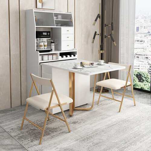 N5折叠式岩板餐桌餐边柜一体伸缩多功能家用小户型嵌入酒柜靠墙饭