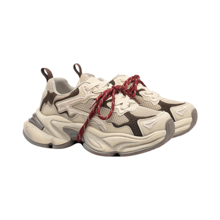 诗歌兰2025新款做旧网面透气厚底老爹鞋女时尚潮流拼色休闲跑步鞋