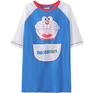 睡裙女夏纯棉短袖宽松胖MM加大码睡衣女200斤夏天薄款卡通连衣裙