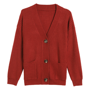 2025年羊绒针织开衫女春秋新款外搭加厚上衣大码宽松短款毛衣外套