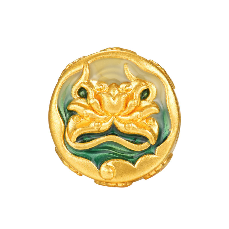 明牌珠宝莲心珠硬金转运珠 黄金莲花福运连连串珠足金手串AFP1351
