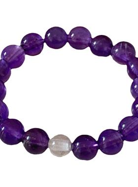 OkFineyard天然紫白水晶戒指女串珠弹力指环自律转好运助上岸尾戒