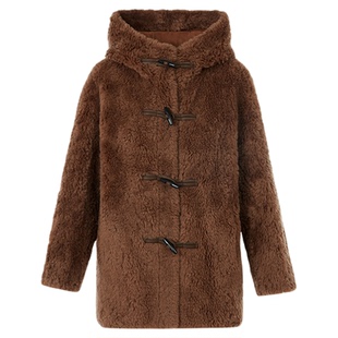 【王楚然同款】朗姿羊毛连帽通勤仿皮草高端大衣女2025年冬季新款