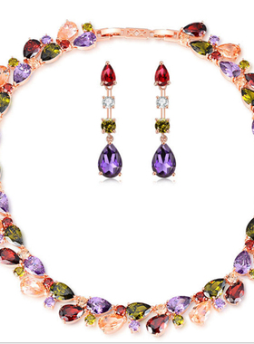 超闪锆石项链韩国时尚七彩色新娘