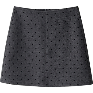 韩国chic羊绒毛呢料西装短裙女秋冬洋气包臀波点A字百搭半身裙子