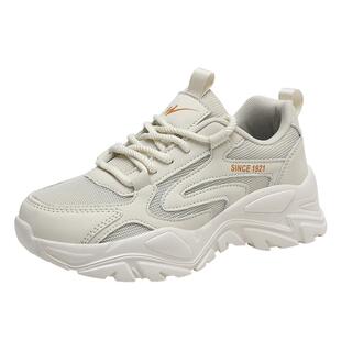 双星女鞋春秋款网面透气运动鞋厚底内增高老爹鞋休闲百搭小白潮鞋