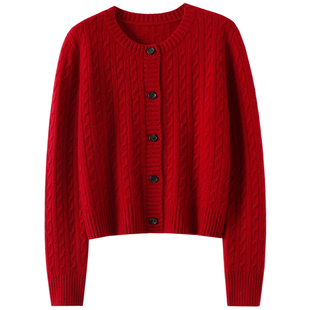 爱不释手~加厚100%纯山羊绒开衫女圆领纯羊绒毛衣针织衫宽松秋冬