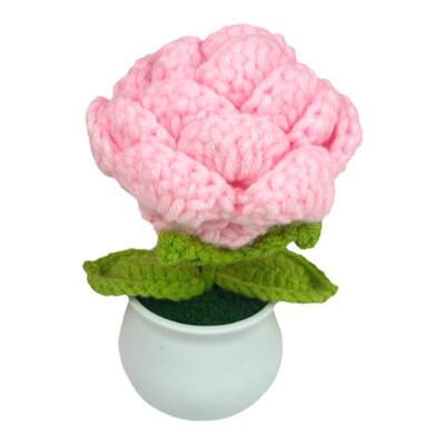 手工编织玫瑰花盆栽桌面摆件