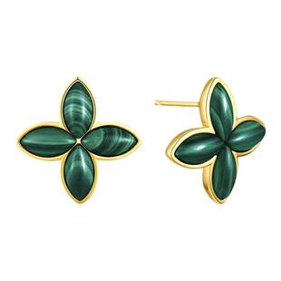 abyb李晟同款闪光耳环四叶草耳环芳华耳钉孔雀石耳饰母亲节礼物