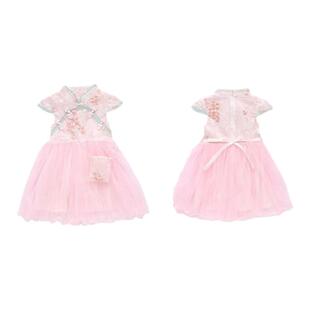 品牌专柜女童夏季连衣裙女宝宝裙子短袖公主裙儿童装旗袍汉服薄款