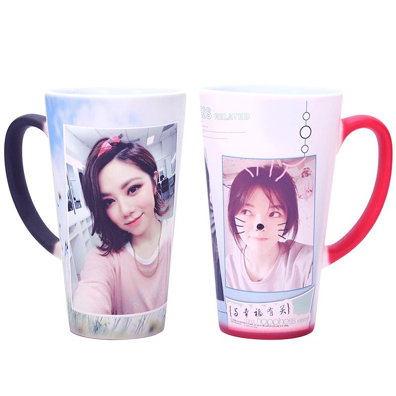 遇热变色水杯带盖勺大容量马克杯子定制印照片创意个性潮流陶瓷杯