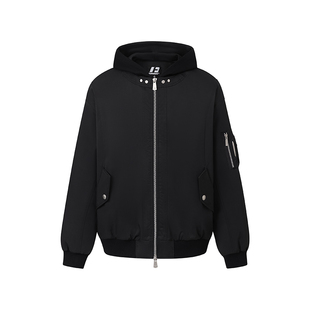 FORNINES极简黑色夹克棉衣男秋冬连帽棉服宽松休闲工装外套女棉袄