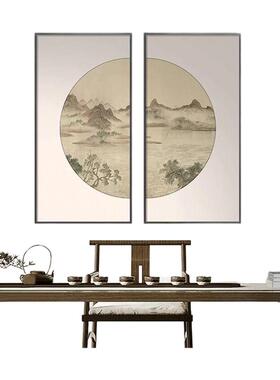 新中式茶室背景墙装饰画餐厅挂画水墨画书房山水国画客厅玄关壁画