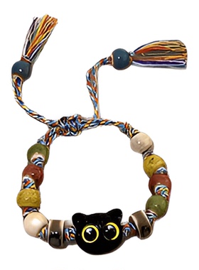 骷髅猫咪陶瓷编织绳手链