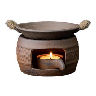 老岩泥圆灶烤茶炉烤茶碟围炉煮茶器粗陶温茶器炒茶醒茶炉