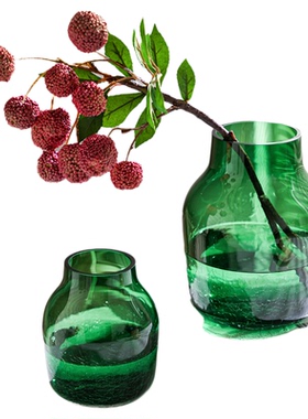 简约复古绿色玻璃花瓶家居装饰