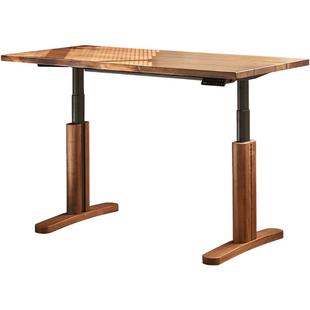 北美黑胡桃木电动升降书桌全实木办公桌电脑桌可升降工作台学习桌