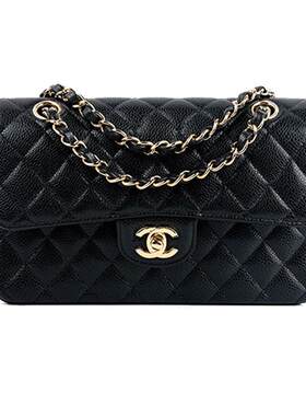 【自营】中古98新CHANEL香奈儿CF菱格金扣链条牛皮口盖包中号黑色