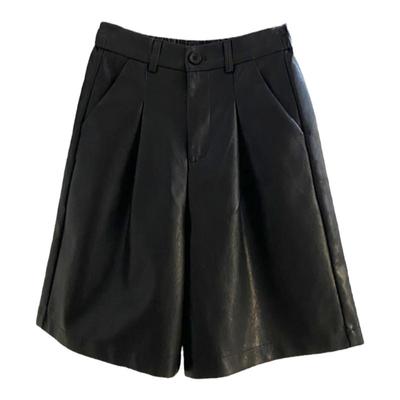 高腰韩版五分显瘦百搭PU皮休闲裤