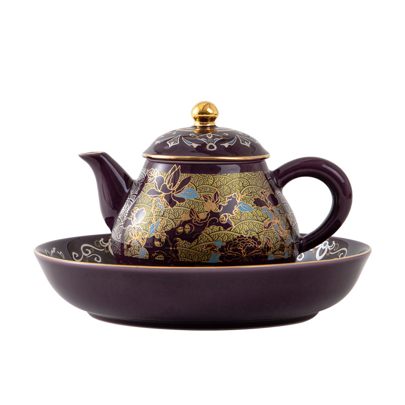 中式错金银茶壶茶具紫色泡茶壶