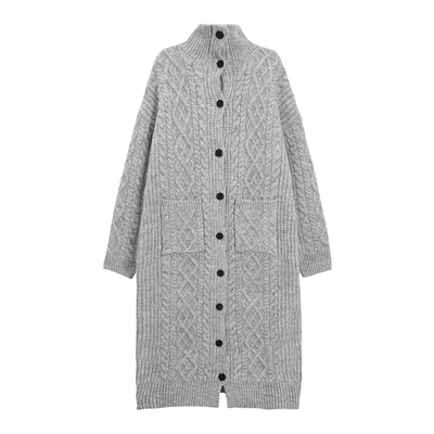 灰色慵懒风长款毛衣开衫外套女