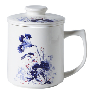 茶水分离杯马克杯带盖过滤网办公室泡茶杯茶隔杯男女家用陶瓷水杯