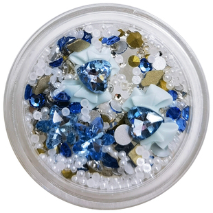 新款冰蓝龙心蝴蝶结美甲飘带蝴蝶立体超闪多切面爱心指甲饰品