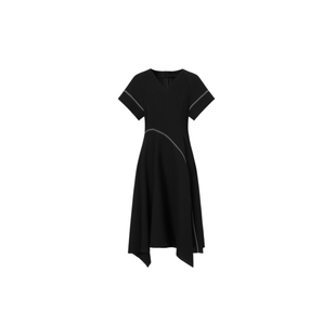 【醋酸系列】IMM尹默女装V领修身显瘦不规则连衣裙小黑裙夏