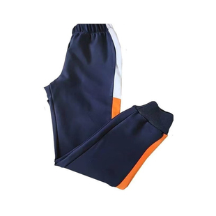 春秋夏季校裤藏蓝色拼上白下橘色宽杠收口男女学生运动裤冬季加绒