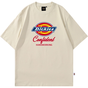 Dickies帝酷适新款杏色宽松印花短袖男士夏季薄款休闲圆领T恤衫Y