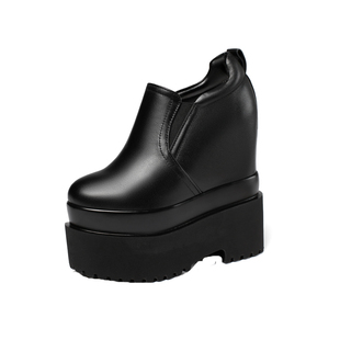 内增高女鞋16cm小个子超高跟小白鞋松糕厚底真皮恨天高深口单鞋潮