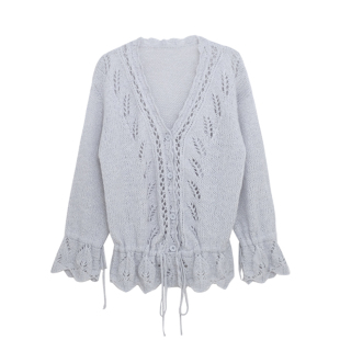 荒荒家温柔抽绳钩花毛衣小衫2025秋季新款慵懒宽松镂空针织外套女