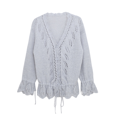 荒荒家温柔抽绳钩花毛衣小衫