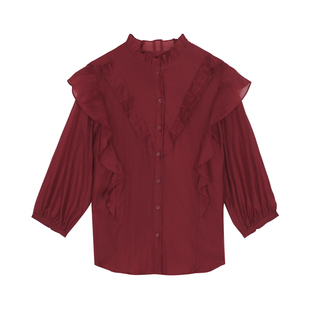 伊纳芙法式复古透气衬衫女春季新款宽松舒适气质衬衣独特漂亮上衣