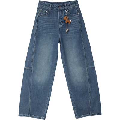 高腰弯刀显瘦阔腿牛仔裤女薄款