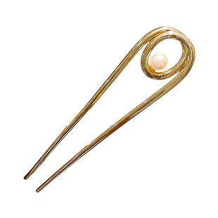 新中式极简金属珍珠U型发簪女新款小众简约发钗日常通勤簪子头饰