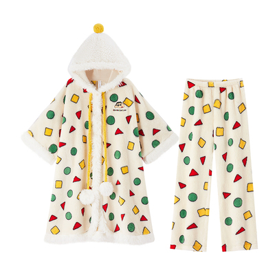 BE蜡笔小新几何睡袍斗篷套装女冬