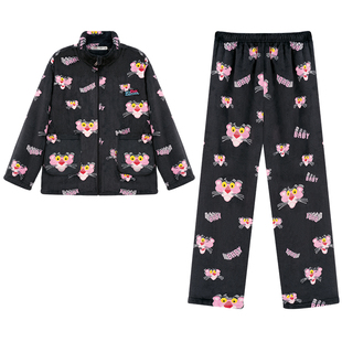 亲嘴猫【粉红豹】法兰绒可外穿立领卡通少女保暖睡衣家居服套装冬