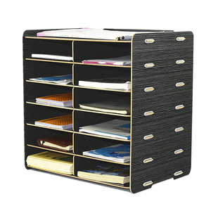单据分类收纳盒多层银行办公桌面木质a5资料整理文件夹票据置物架