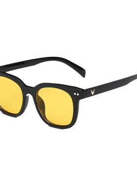 韩版时尚方形框黄色眼镜女个性潮