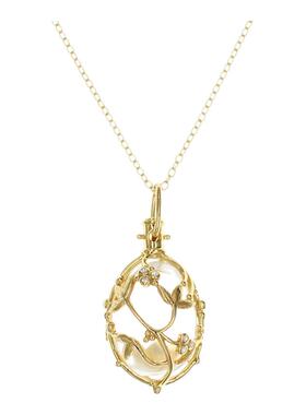 春之序曲925银镀金花枝水晶项链