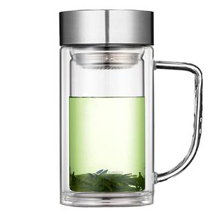 双层玻璃杯带盖泡茶真空办公杯广告礼品LOGO印字批发同学会纪念品