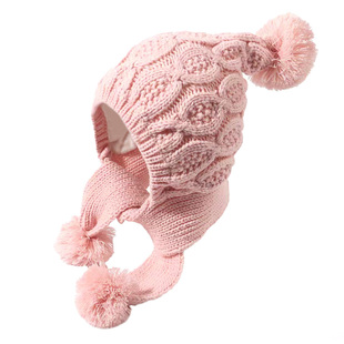 韩版女童针织帽围巾一体护耳帽儿童帽子秋冬季保暖宝宝毛线帽加绒