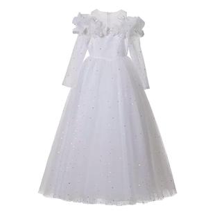 儿童礼服女童花童公主裙生日长袖白色灰姑娘主持人钢琴演出服秋冬