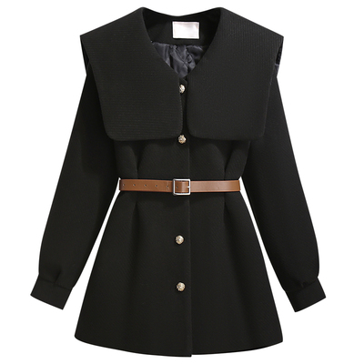 高级感杏色娃娃领中长款毛呢外套