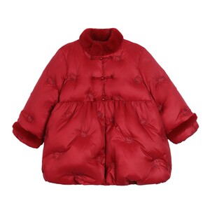NORNOR女童红色羽绒服2026新年款保暖好看刺绣儿童中式拜年服外套