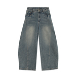 INSstudios 国潮牌情侣美式复古水洗浅蓝色牛仔裤宽松阔腿弯刀裤