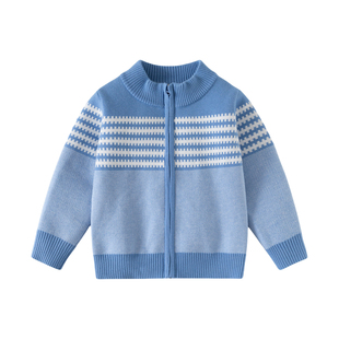 儿童毛衣开衫条纹拉链2026新款春秋款男童针织衫外套宝宝毛线衣潮