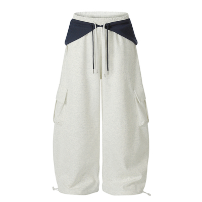 DHSS复古假两件屁帘阔腿工装卫裤